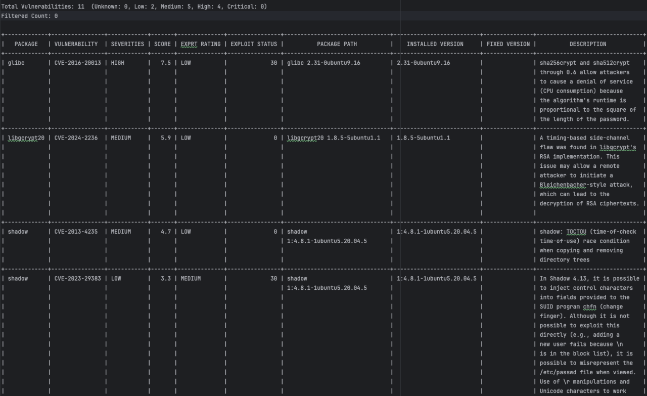 Figure 1. CLI image scanning results in Falcon Cloud Security