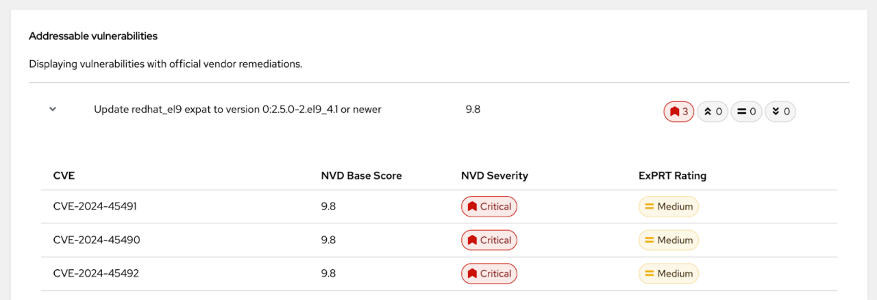 Figure 3. Vulnerability data includes CrowdStrike’s ExPRT.AI rating system, which scores vulnerabilities based on exploitability and other factors, to help ITOps teams effectively prioritize patching.